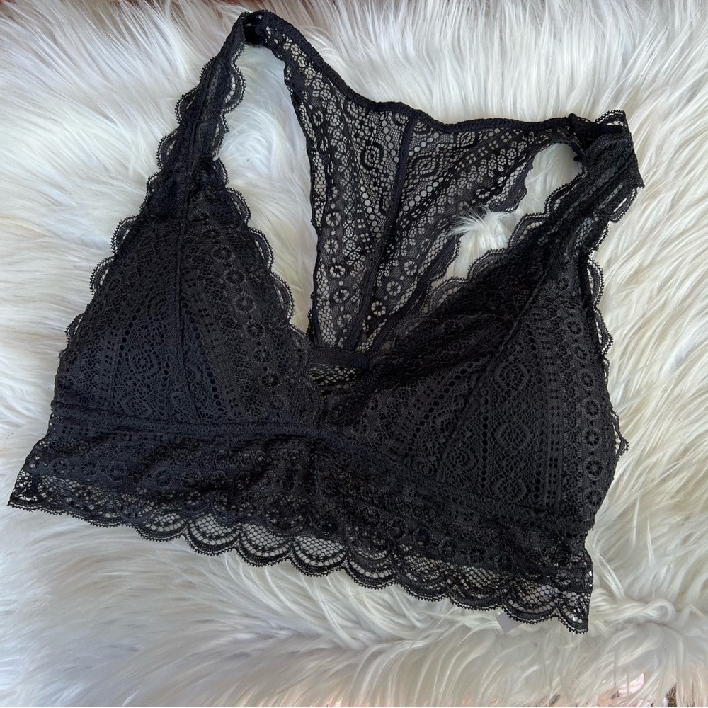 LiveLoveDream Black Eyelet Lace Triangle Padded Racerback Bralette